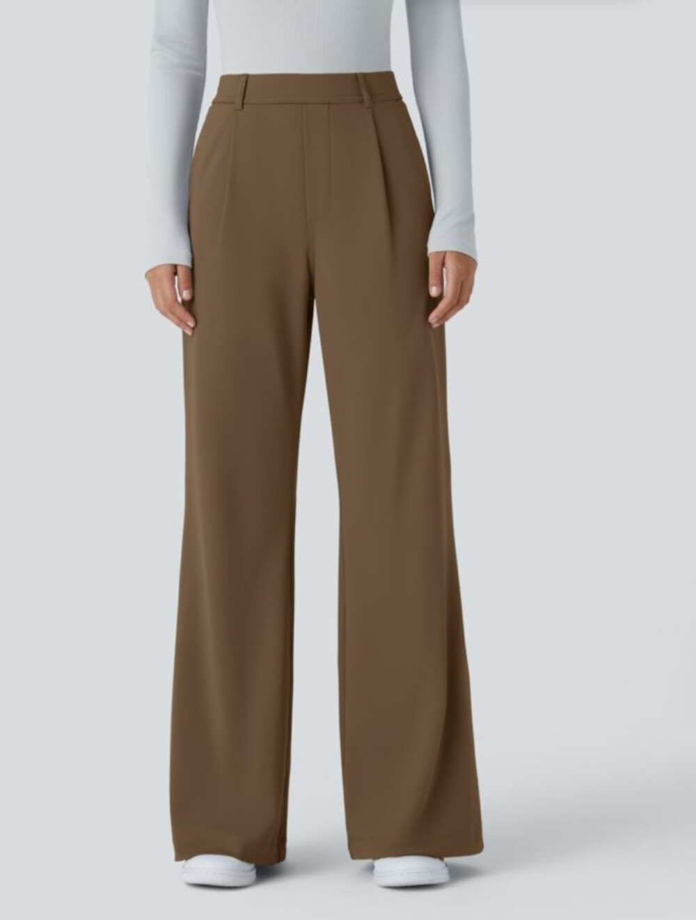 HALARA Wide-Leg High-Rise Pants in Brown